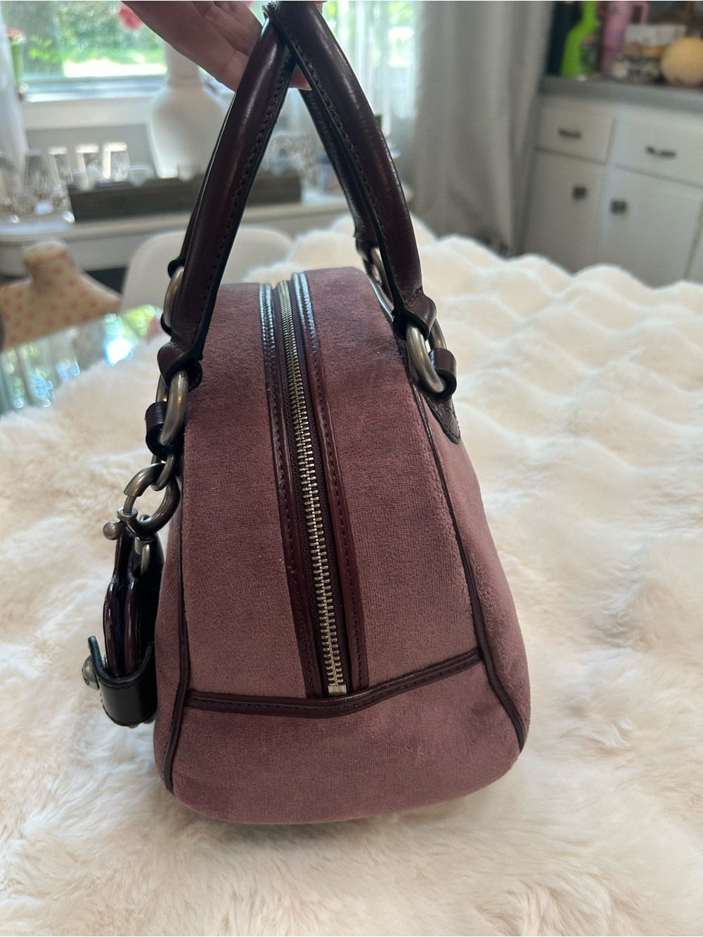 Y2K Vintage 2009 Juicy Couture Purple Velour Bowler Bag Regal Couture Party - Picture 8 of 16